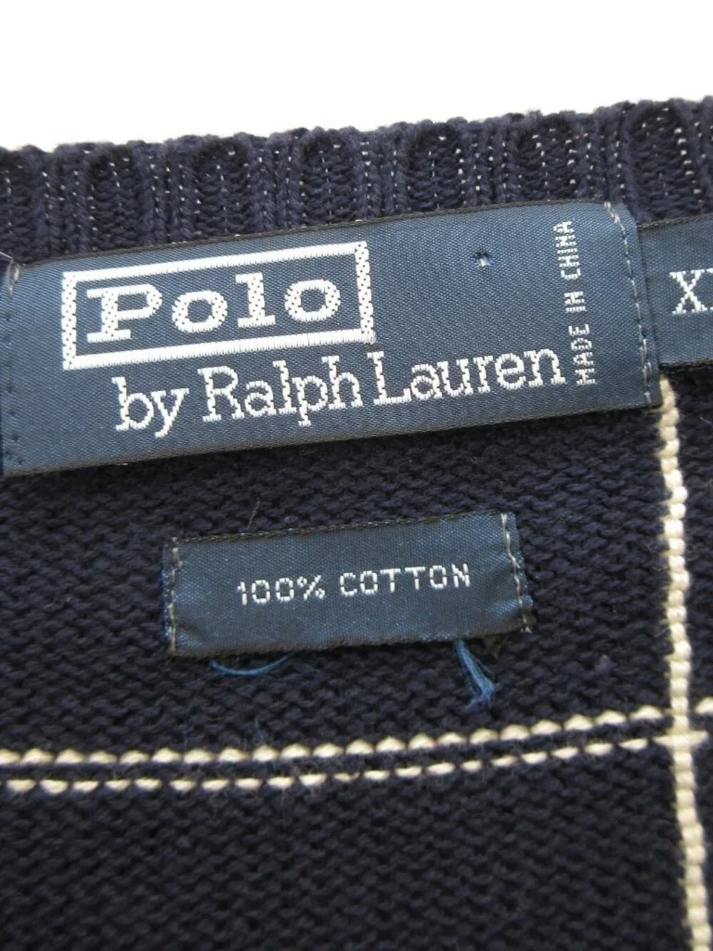 VINTAGE Polo Ralph Lauren Sweater XL Navy Golf Crest Ribbed Chunky Knit